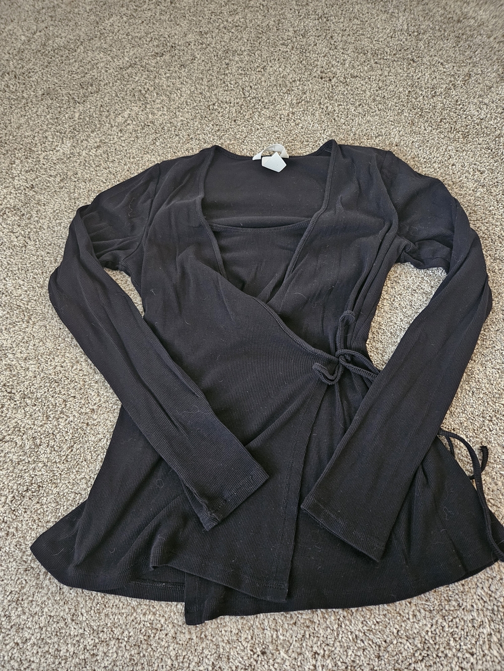 H&M Black Wrap Maternity Ribbed Scoop Neck Top